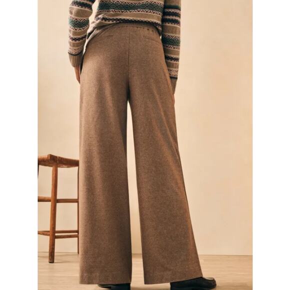 Faherty Dream Flannel Trouser Pants Cotton High Rise Pleated Wide Leg Camel Tan - Picture 2 of 11